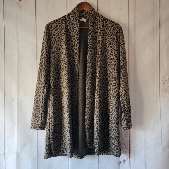 Month of Sundays Made in USA Women’s L Open Front Leopard Cardigan, Animal Print - Picture 1 of 7